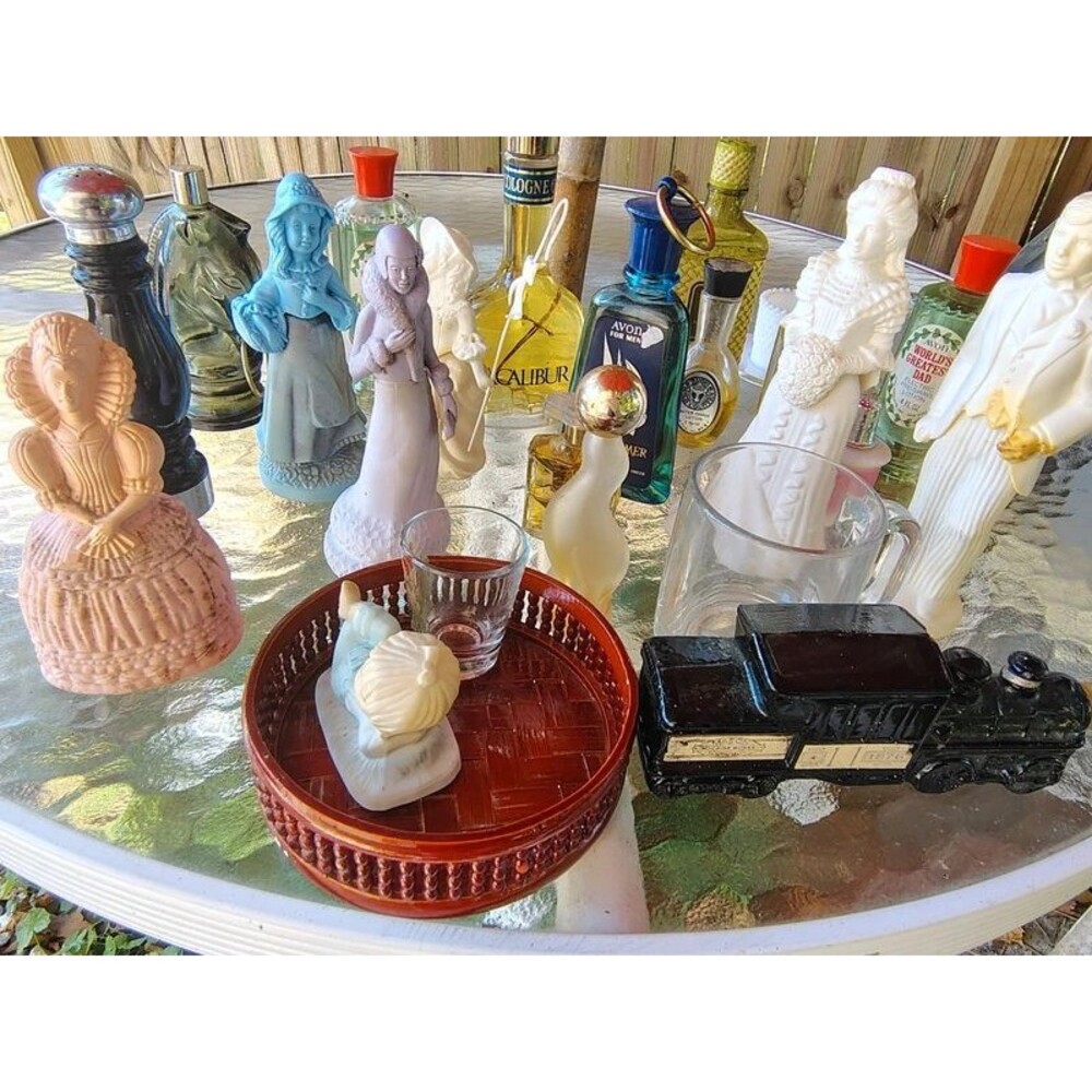 Avon Vintage 1970s Multicolor Glass Novelty Bottle Lot Bride Groom Stopper